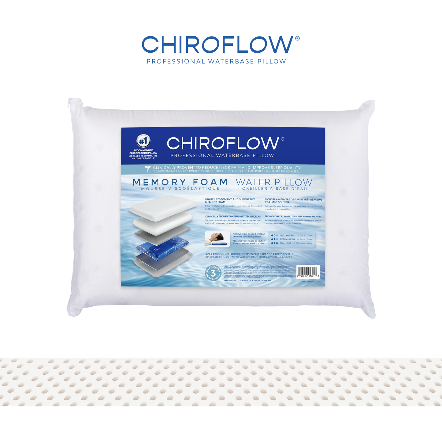 Chiroflow Premium Memory Foam Water Pillows - Multi-Pack Options