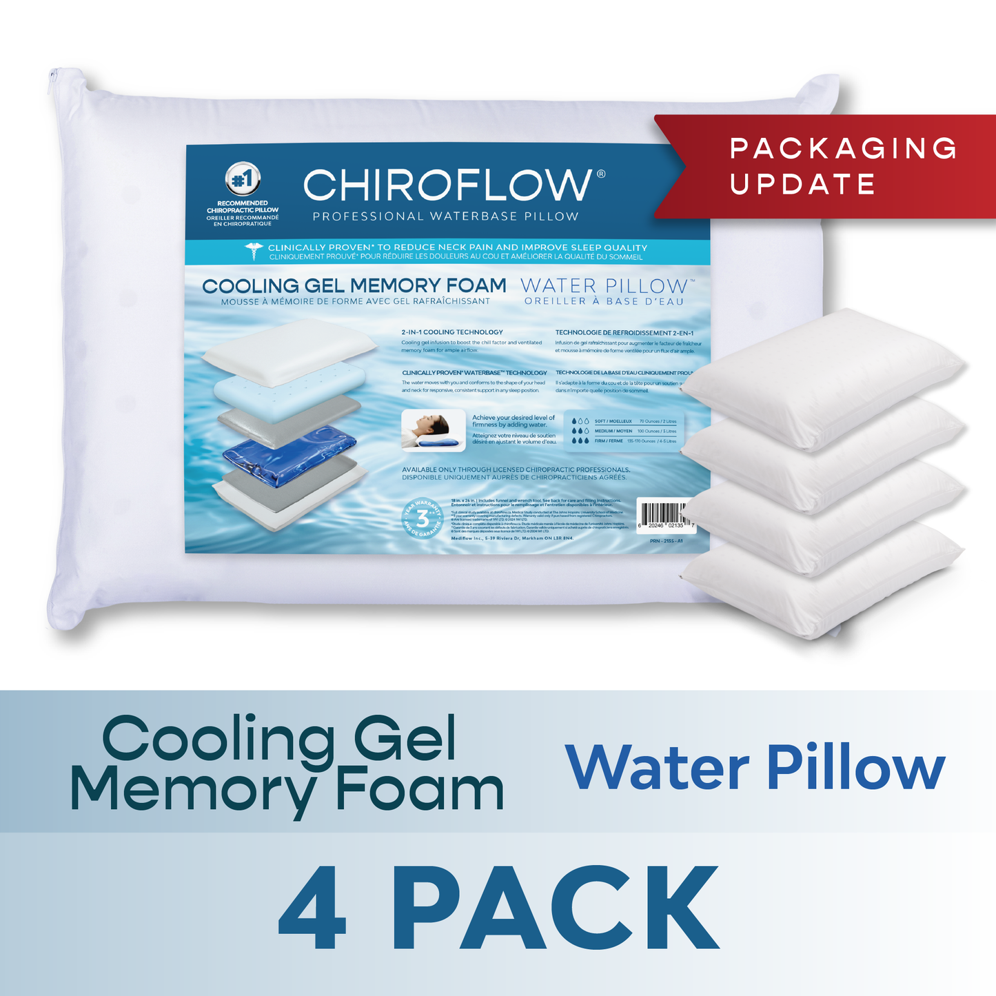 Chiroflow Premium Cooling Gel Memory Foam (4 Pillows)