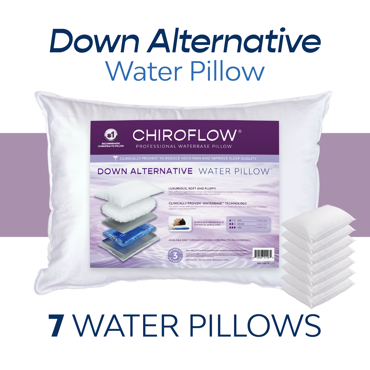 Chiroflow Down Alternative Water Pillows - Holiday Multi-Pack Options