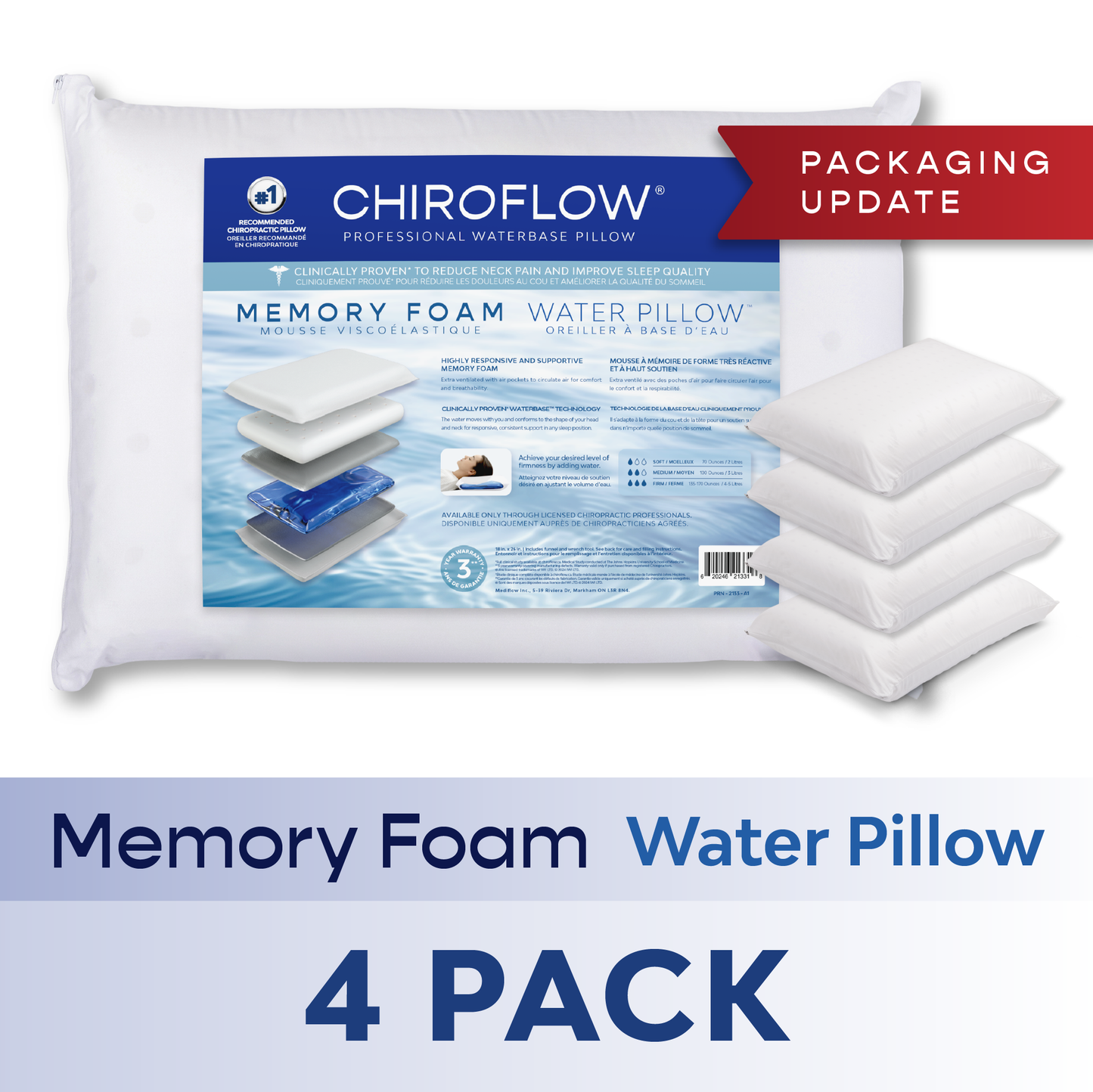 Chiroflow Premium Memory Foam Pillow (4-Pack)