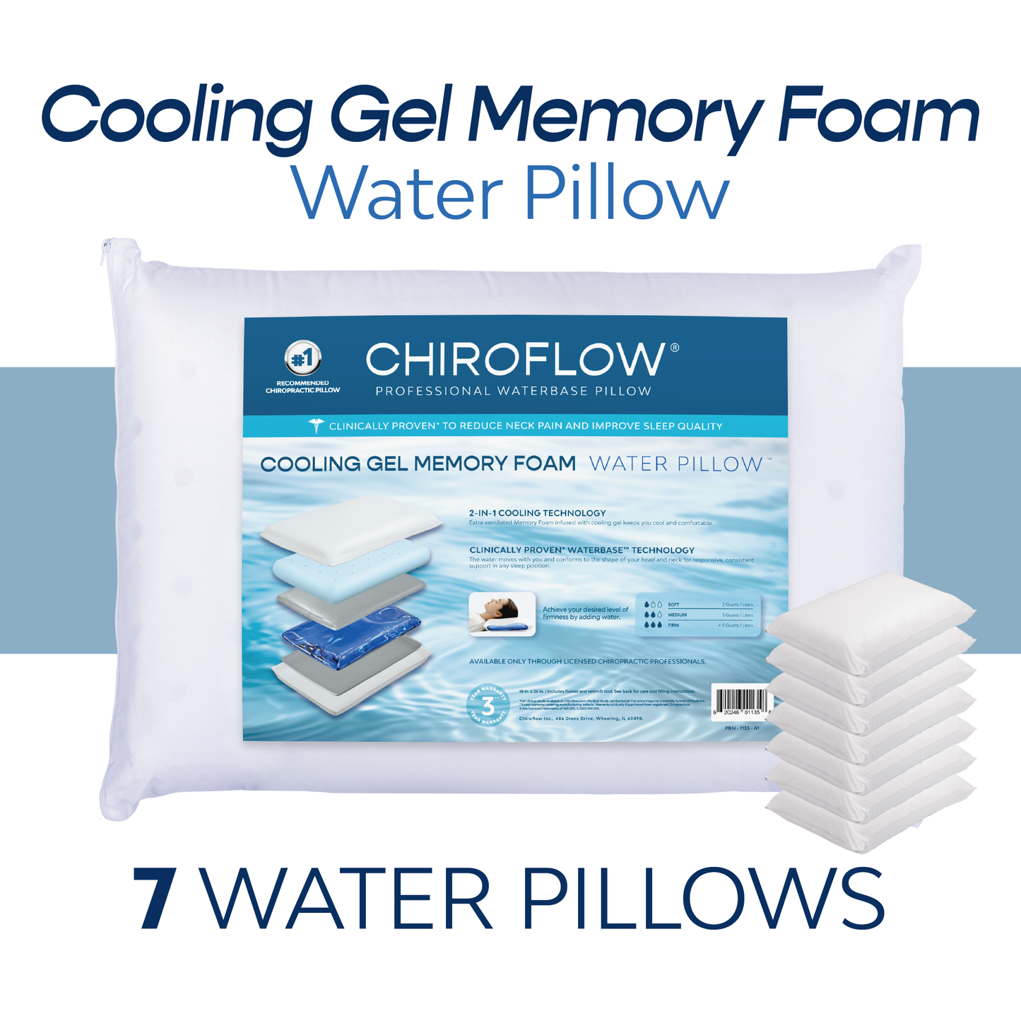 Chiroflow Cooling Gel Memory Foam Water Pillows -  Holiday Multi-Pack Options
