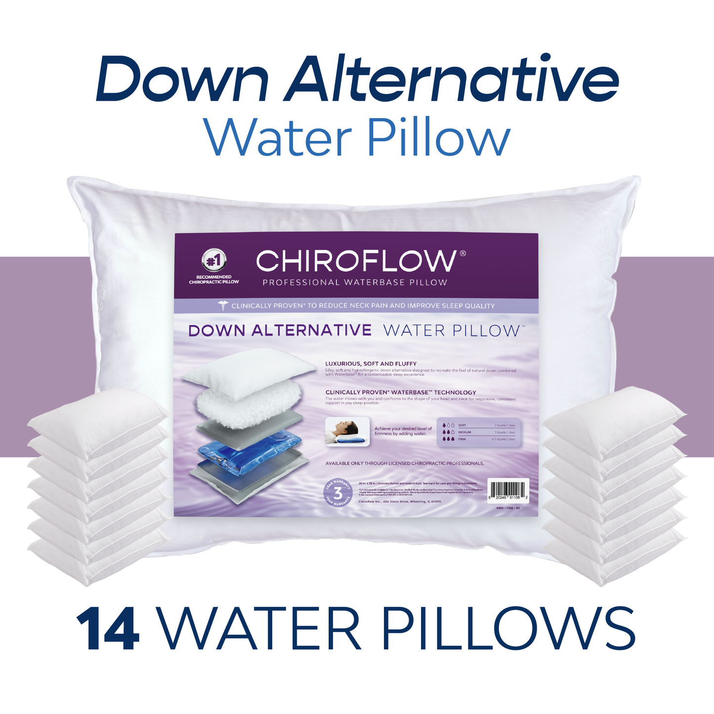 Chiroflow Down Alternative Water Pillows - Holiday Multi-Pack Options