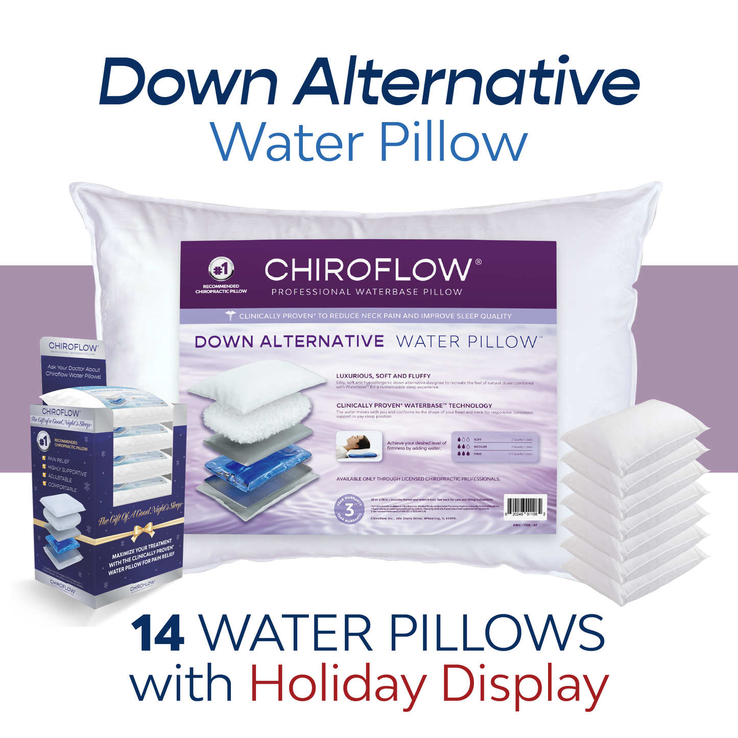 Chiroflow Down Alternative Water Pillows - Holiday Multi-Pack Options