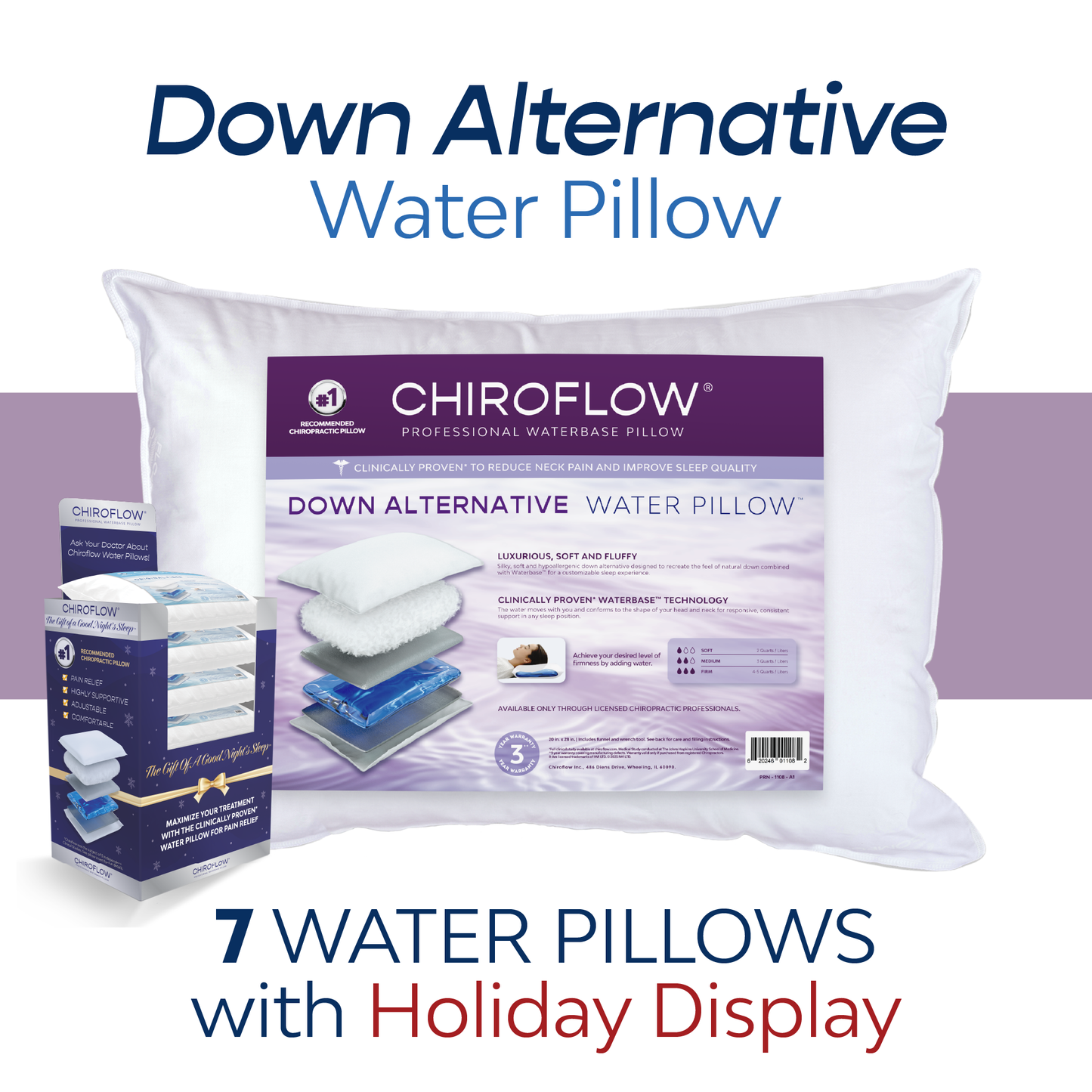 Chiroflow Down Alternative Water Pillows - Holiday Multi-Pack Options