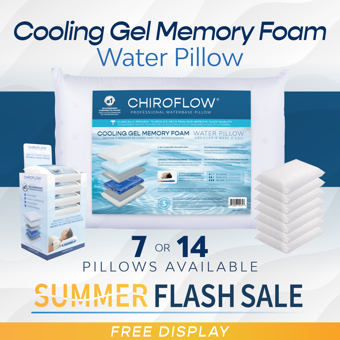 Chiroflow Cooling Gel Memory Foam Water Pillows - Multi-Pack Options