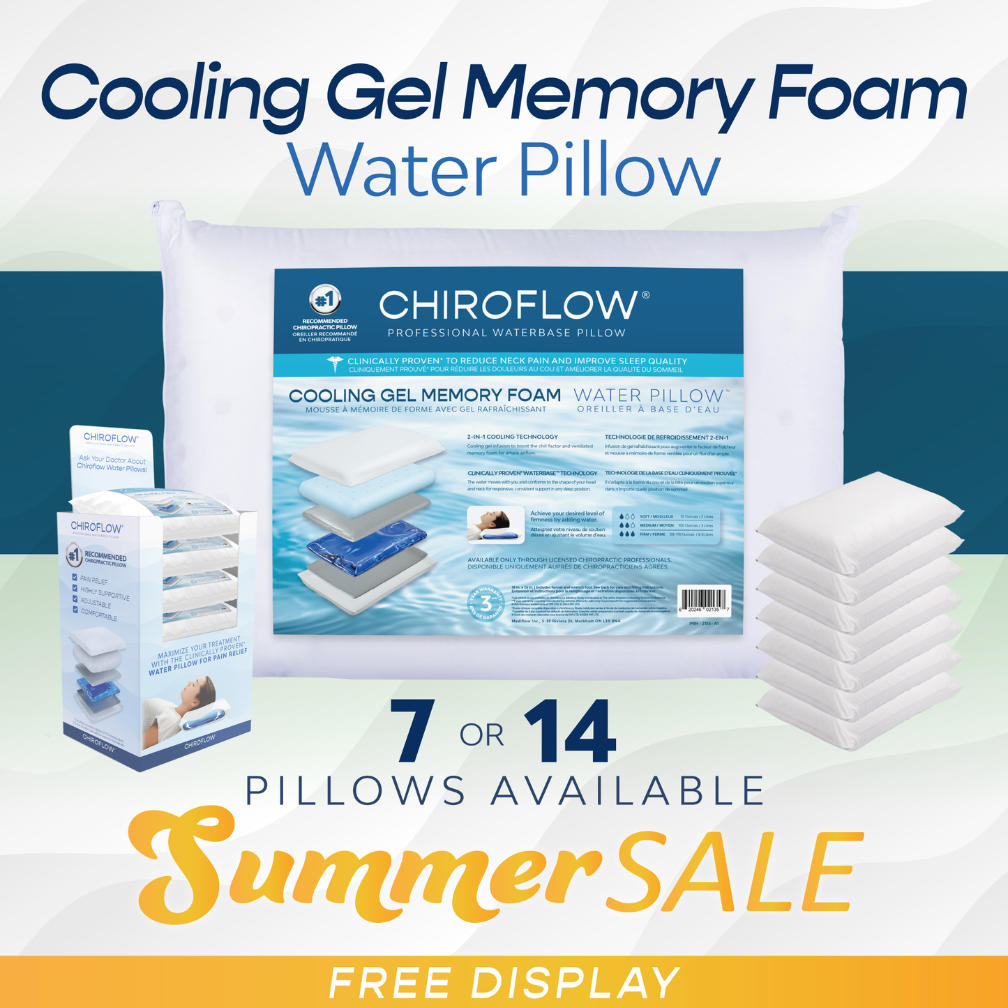 Chiroflow Cooling Gel Memory Foam Water Pillows - Multi-Pack Options