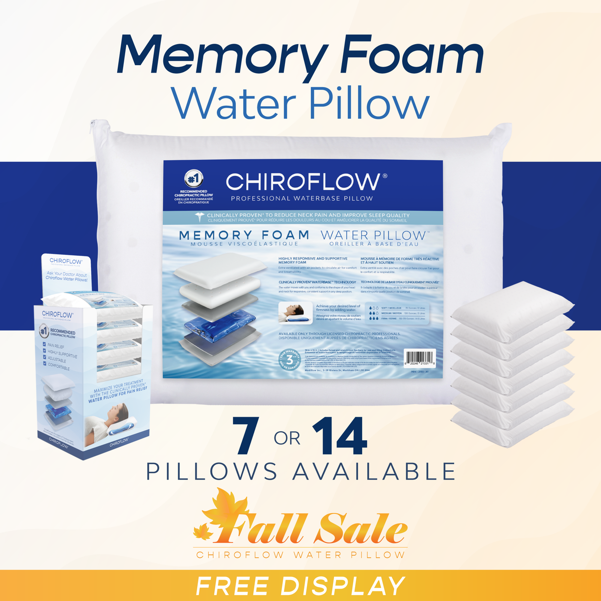 Chiroflow Premium Memory Foam Water Pillows - Multi-Pack Options