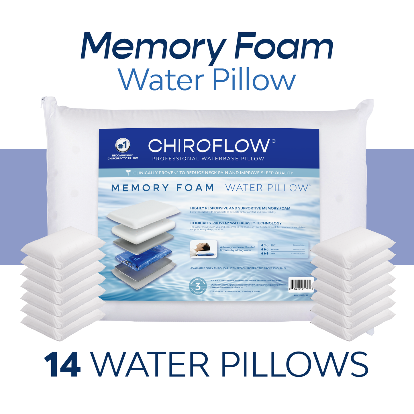 Chiroflow Premium Memory Foam Water Pillows - Holiday Multi-Pack Options